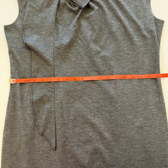 Layfayette 148 Draped Front Dress Size 16 Midi Sheath Gray Office Stretch Work - Picture 14 of 15